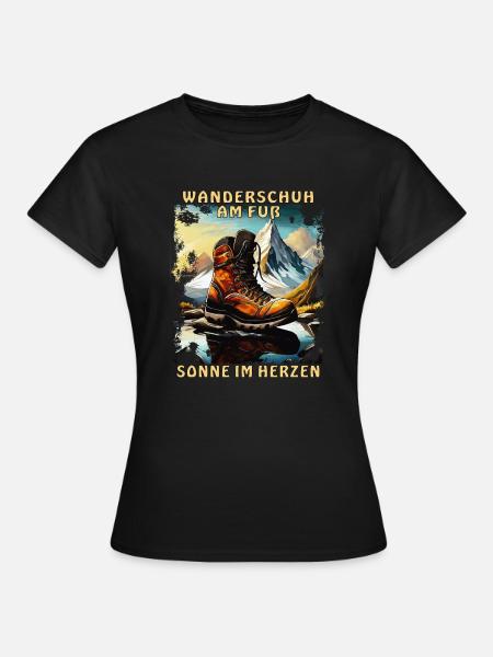 WANDERSCHUH AM FUß SONNE IM HERZEN - Frauen T-Shirt - Schwarz