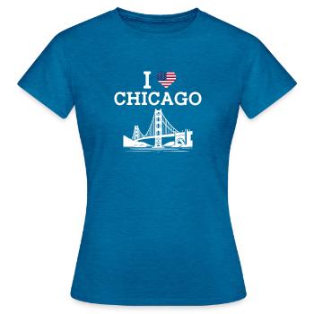 J’aime Chicago États-Unis Heart Flag Golden Gate Bridge - T-shirt Femme - bleu saphir antique chiné - Devant - AI Model Female 172 dark (172cm)