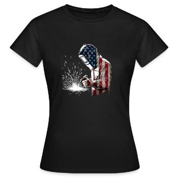 Patriotischer Schweißer US-Flagge - Schweißen Schweißen Eisenarbeiter - Frauen T-Shirt - Schwarz - Vorne - AI Model Female 172 dark (172cm)