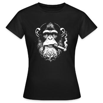 chimp smoking a cigar - Women's T-Shirt - black - Front - AI Model Female 172 dark (172cm)