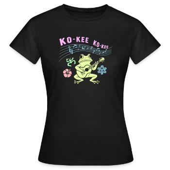 Ko-Kee Frog jouant une mélodie de guitare - T-shirt Femme - noir - Devant - AI Model Female 172 dark (172cm)