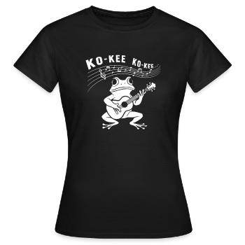 Ko-Kee Frog jouant une mélodie de guitare - T-shirt Femme - noir - Devant - AI Model Female 172 dark (172cm)