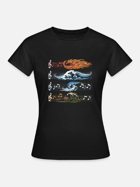 Feu, Eau, Terre, Air, Musique, Éléments - T-shirt Femme - noir
