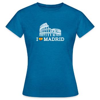 J’aime Madrid Colisée Lover Cool Coeur Drapeau Jeu de mots - T-shirt Femme - bleu saphir antique chiné - Devant - AI Model Female 172 dark (172cm)