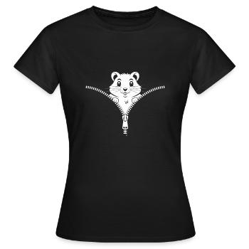 Mignon Hamster Face Zipper Fun - T-shirt Femme - noir - Devant - AI Model Female 172 dark (172cm)