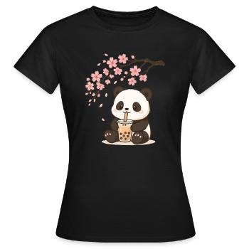 Cute Panda Bubble Tea Cherry Blossoms Spring - Women's T-Shirt - black - Front - AI Model Female 172 dark (172cm)