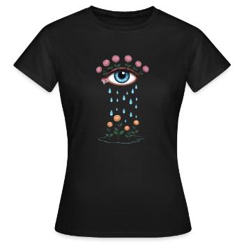 Tränenauge und Rosen Blühende Poesie - Frauen T-Shirt - Schwarz - Vorne - AI Model Female 172 dark (172cm)