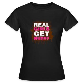 Get muddy Schlammlauf Mud Run Muddy Race - Women's T-Shirt - black - Front - AI Model Female 172 dark (172cm)