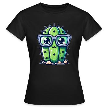Cactus à lunettes - T-shirt Femme - noir - Devant - AI Model Female 172 dark (172cm)