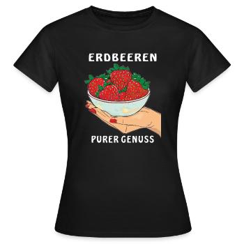 ERDBEEREN HAND PURER GENUSS - Frauen T-Shirt - Schwarz - Vorne - AI Model Female 172 dark (172cm)