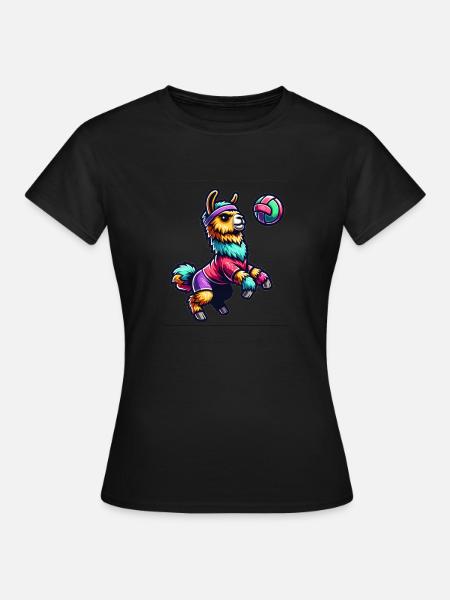 Bunter Lama Volleyball Spaß - Frauen T-Shirt - Schwarz