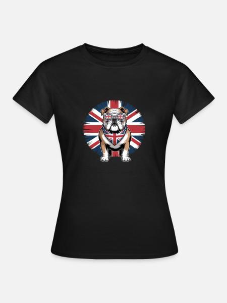 English Bulldog with Union Jack Goggles - Women's T-Shirt - black