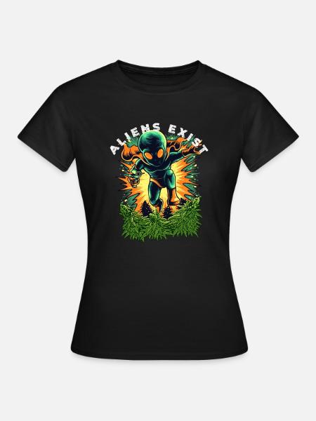 Aliens Exist Cosmic Glow - Frauen T-Shirt - Schwarz