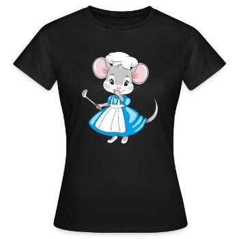 Souris de chef rieuse avec une louche à la main - T-shirt Femme - noir - Devant - AI Model Female 172 dark (172cm)