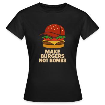 Des hamburgers pas des bombes – un message fort et pacifique - T-shirt Femme - noir - Devant - AI Model Female 172 dark (172cm)