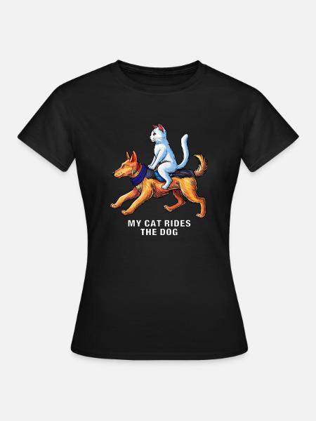 MON CHAT MONTE LE CHIEN - T-shirt Femme - noir