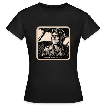 PILOTE, L’AVENTURE VOUS ATTEND - T-shirt Femme - noir - Devant - AI Model Female 172 dark (172cm)