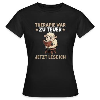 Therapie war zu Teuer - Lustiges Bücherwurm Schaf - Frauen T-Shirt - Schwarz - Vorne - AI Model Female 172 dark (172cm)