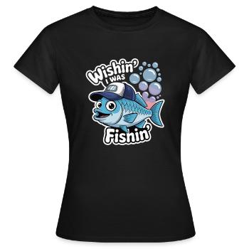 FISH, WISHIN J’ÉTAIS FISHIN - T-shirt Femme - noir - Devant - AI Model Female 172 dark (172cm)