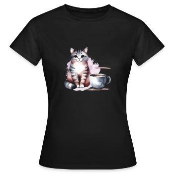 Coffee Cats Cozy Vibes – Cat Home Kaffee Hygge - Frauen T-Shirt - Schwarz - Vorne - AI Model Female 172 dark (172cm)