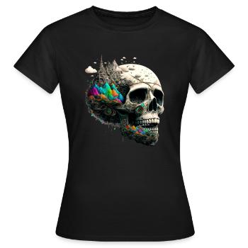 Farbenfroher Totenkopf - Frauen T-Shirt - Schwarz - Vorne - AI Model Female 172 dark (172cm)