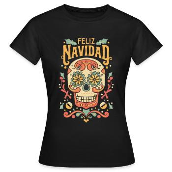Feliz Navidad Dia De Los Muertos Zucker Schädel - Frauen T-Shirt - Schwarz - Vorne - AI Model Female 172 dark (172cm)