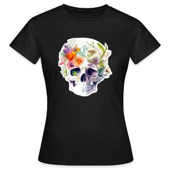 Crâne humain et fleurs 11 - T-shirt Femme - noir - Devant - AI Model Female 172 dark (172cm)