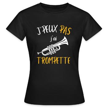 Humour | J'peux pas j'ai trompette - T-shirt Femme - noir - Devant - AI Model Female 172 dark (172cm)