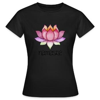 Lotusbluete Schriftzug Namaste yoga symbol - Frauen T-Shirt - Schwarz - Vorne - AI Model Female 172 dark (172cm)