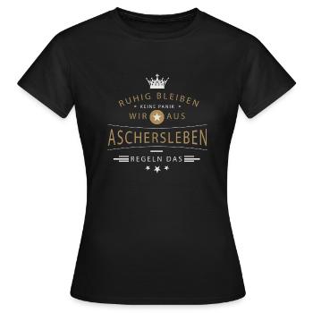 Aschersleben cooles Souvenir und witziges Andenken - Frauen T-Shirt - Schwarz - Vorne - AI Model Female 172 dark (172cm)