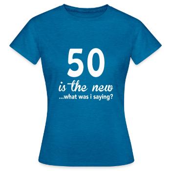 50. Geburtstag - Frauen T-Shirt - Antikblaues Saphir meliert - Vorne - AI Model Female 172 dark (172cm)