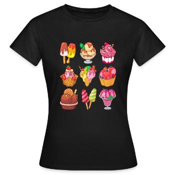 Crème glacée, crème glacée, crème glacée, crème glacée, boule, crème glacée, sundae - T-shirt Femme - noir - Devant - AI Model Female 172 dark (172cm)