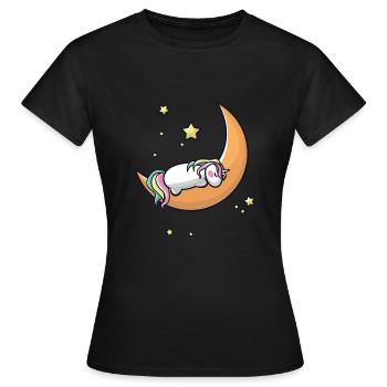 Einhorn schläft auf dem Halbmond - Frauen T-Shirt - Schwarz - Vorne - AI Model Female 172 dark (172cm)