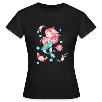 T-Shirt Sirène Aquarelle - T-shirt Femme - noir - Devant - AI Model Female 172 dark (172cm)