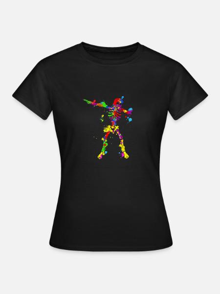 Neon Dab Dabbing Skeleton 80s 80s Dab Dance - Women's T-Shirt - black