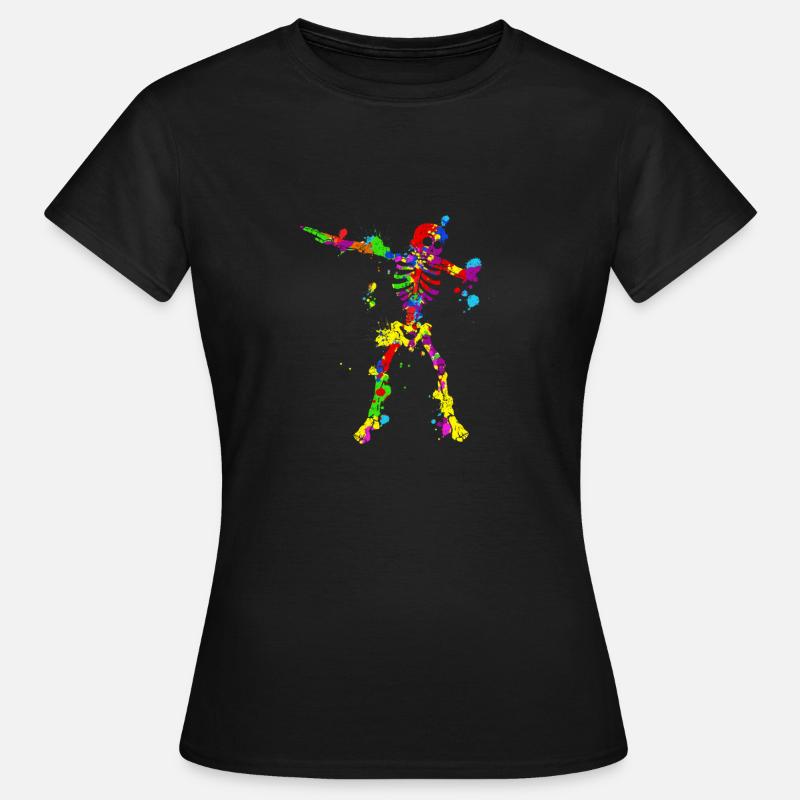 Neon Dab Dabbing Skeleton 80s 80s Dab Dance - Women's T-Shirt - black