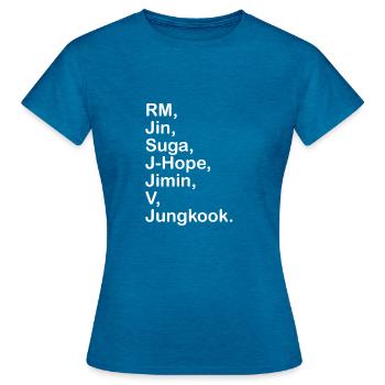 Korean Pop BTS name gift - Women's T-Shirt - antique blue sapphire heather - Front - AI Model Female 172 dark (172cm)