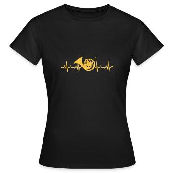 Französisches Horn-Herzschlag-T-Shirt, französischer Horn-Spieler - Frauen T-Shirt - Schwarz - Vorne - AI Model Female 172 dark (172cm)