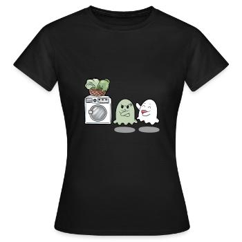 Geist Kostüm Waschmaschine dreckiges Lacken - Frauen T-Shirt - Schwarz - Vorne - AI Model Female 172 dark (172cm)