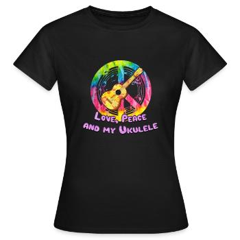 Ukulele Hippie Instrument Geschenk Frieden Liebe - Frauen T-Shirt - Schwarz - Vorne - AI Model Female 172 dark (172cm)