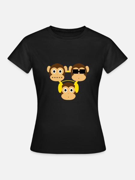 Drei Affen - einer blind, einer taub, einer stumm - Frauen T-Shirt - Schwarz