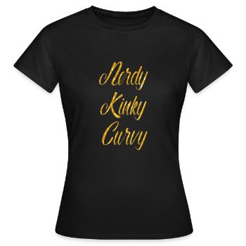 nerdy kinky curvy girlfriend Chubby overweight BBW - Women's T-Shirt - black - Front - AI Model Female 172 dark (172cm)