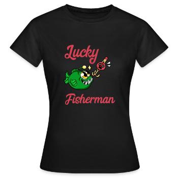 Gluecklicher Angler Angeln Fisch Fischen Geschenk - Frauen T-Shirt - Schwarz - Vorne - AI Model Female 172 dark (172cm)