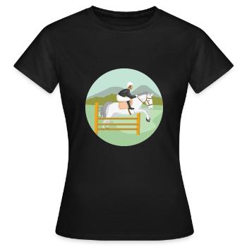 Springreiten Pferd - Frauen T-Shirt - Schwarz - Vorne - AI Model Female 172 dark (172cm)