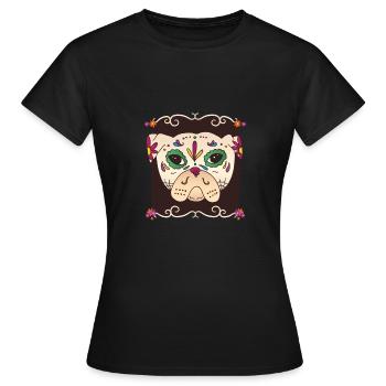 Sugar Skull Pug - sugar skull pug - Women's T-Shirt - black - Front - AI Model Female 172 dark (172cm)