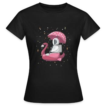 Astronaut auf Flamingo mit Sonnenschirm - Frauen T-Shirt - Schwarz - Vorne - AI Model Female 172 dark (172cm)