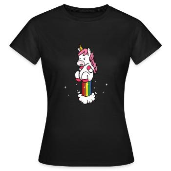 Einhorn Regenbogen Bunter Pups Furz Geschenk - Frauen T-Shirt - Schwarz - Vorne - AI Model Female 172 dark (172cm)