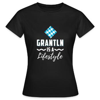 grantln is a lifestyle - Women's T-Shirt - black - Front - AI Model Female 172 dark (172cm)
