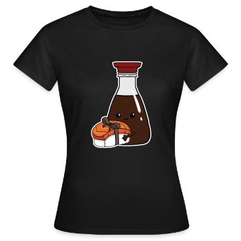 Sushi & Soja Sauce Flasche Japan Lustig Geschenk - Frauen T-Shirt - Schwarz - Vorne - AI Model Female 172 dark (172cm)