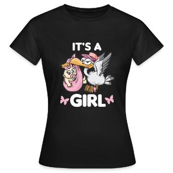 Fille fille cigogne cigogne rose - T-shirt Femme - noir - Devant - AI Model Female 172 dark (172cm)